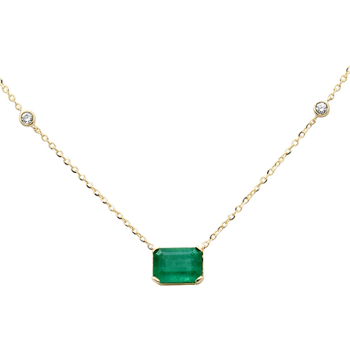 SPECIAL! .86ct G SI 14K Yellow Gold Diamond & Emerald Gemstone Pendant 18" Long
