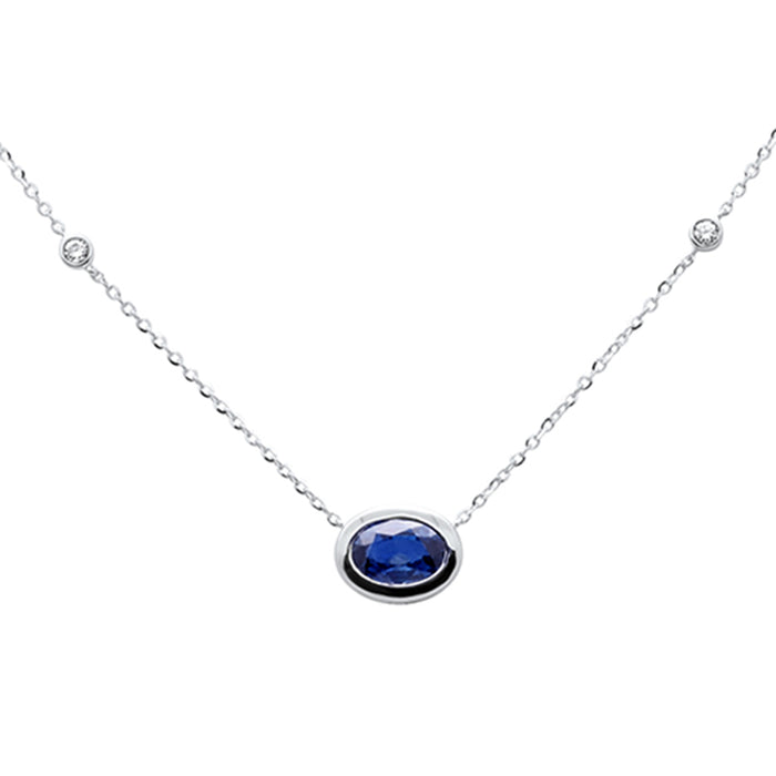SPECIAL!1.17ct G SI 14K White Gold Diamond & Blue Sapphire Gemstone Pendant 18" Long