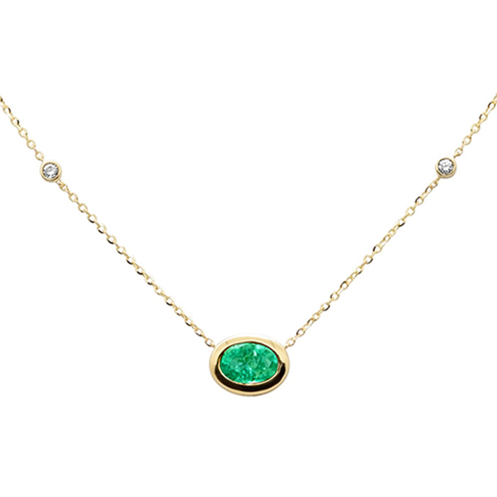 SPECIAL!.70ct G SI 14K Yellow Gold Diamond & Emerald Gemstone Pendant 18" Long