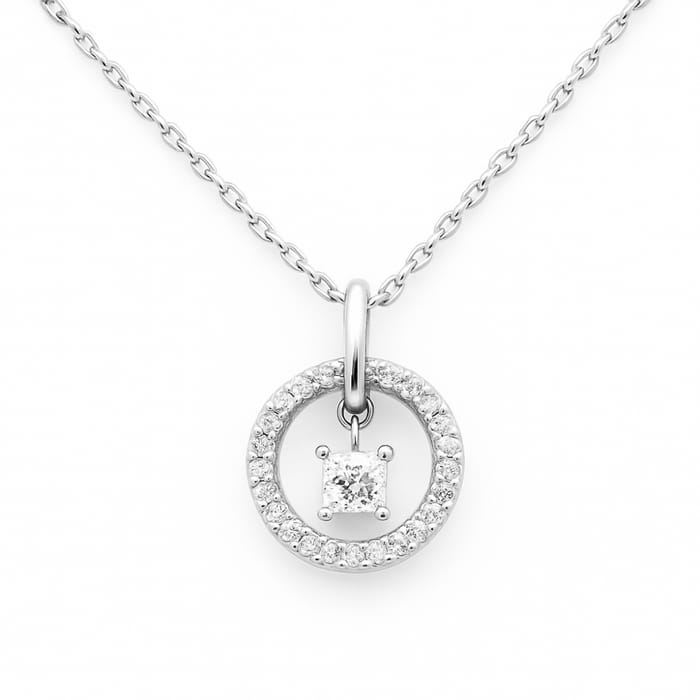 SPECIAL! .23ct G SI 14K White Gold Diamond Solitare Pendant 18" Long