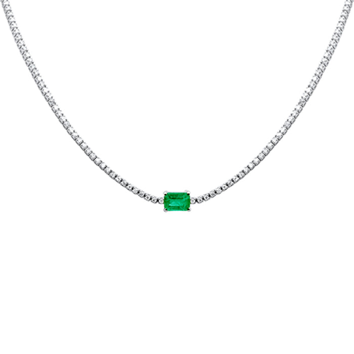 SPECIAL! 5.66ct G SI 14K White Gold Diamond & Emerald Gemstone Tennis Necklace 16" Chain