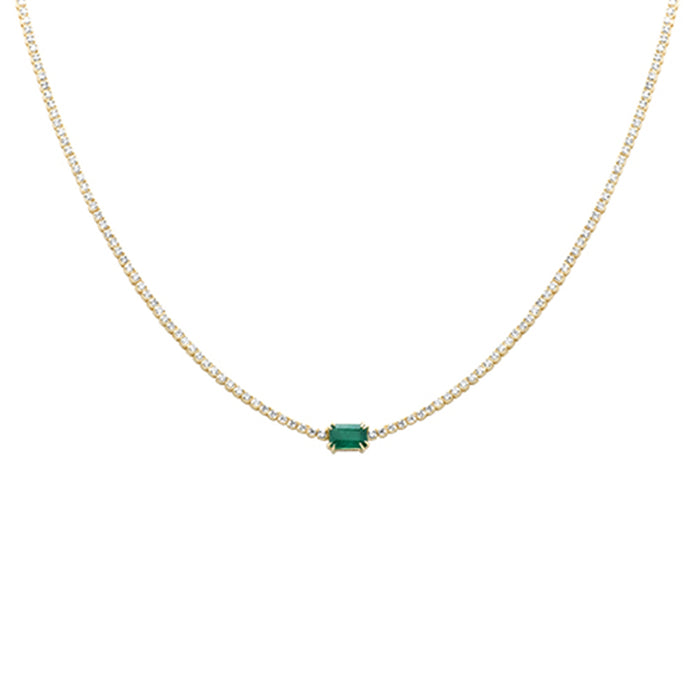 SPECIAL!2.61ct G SI 14K Yellow Gold Diamond & Emerald Double Eagle Prong Set Tennis Necklace 16" Long