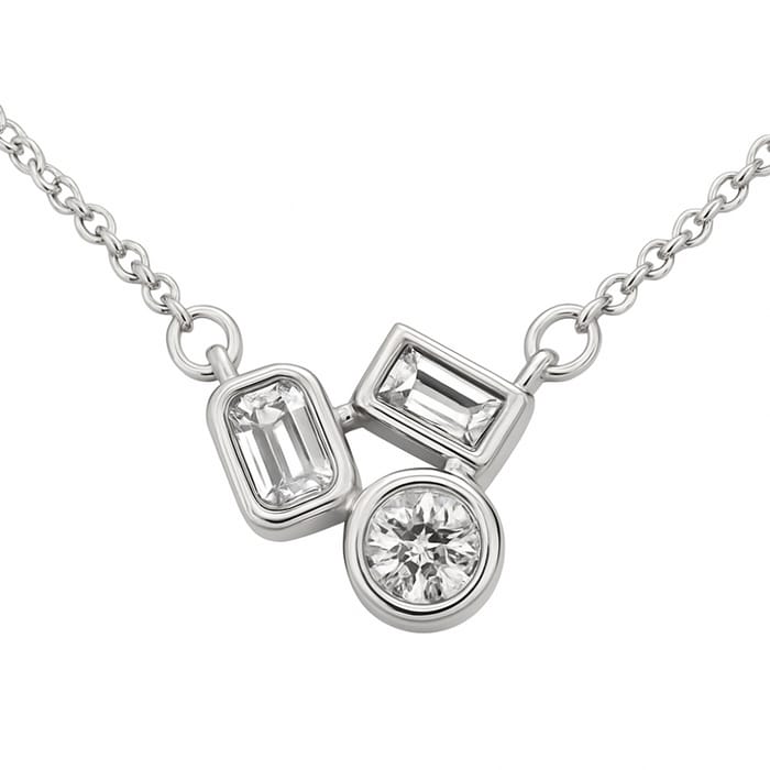 SPECIAL!.20ct G SI 14K White Gold Multi Shaped Diamonds Pendant Necklace 18" Long