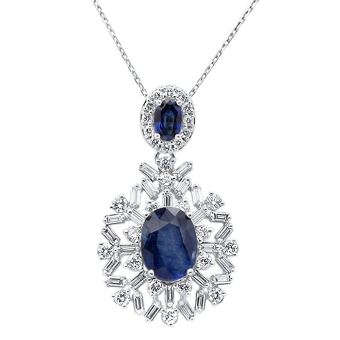 SPECIAL! 6.34ct G SI 14K White Gold Blue Sapphire Gemstone & Diamond Pendant No Chain