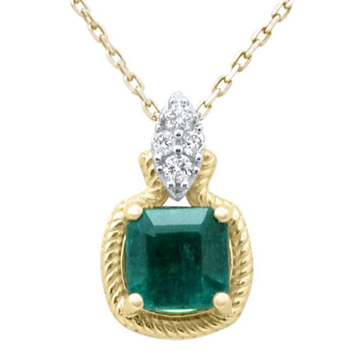 SPECIAL! 1.75ct G SI 14K Yellow Gold Diamond & Emerald Gemstone Pendant 18" Long