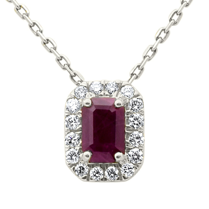 SPECIAL! 1.10ct G SI 14K White Gold Ruby Gemstone & Diamond Halo Pendant 18" Long