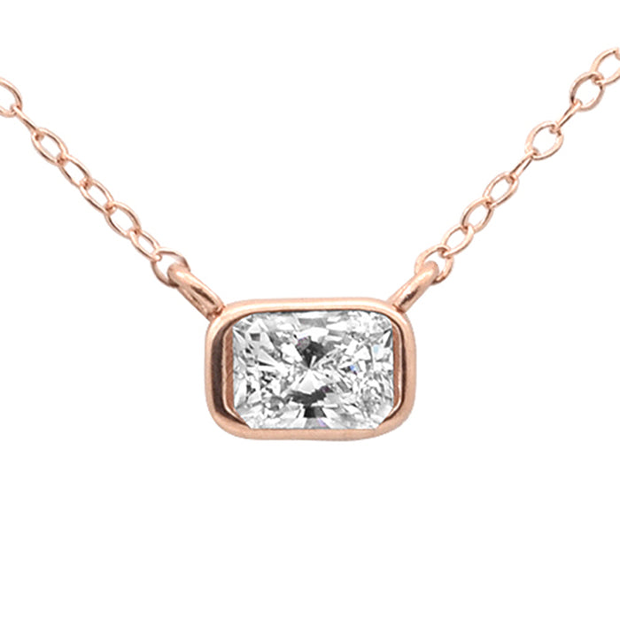 SPECIAL! .31ct G SI 14K Rose Gold Bezel Set Radiant Cut Diamond Pendant 18" Long