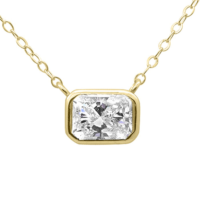 SPECIAL! .56ct G SI 14K Yellow Gold Bezel Set Radiant Cut Diamond Pendant 18" Long