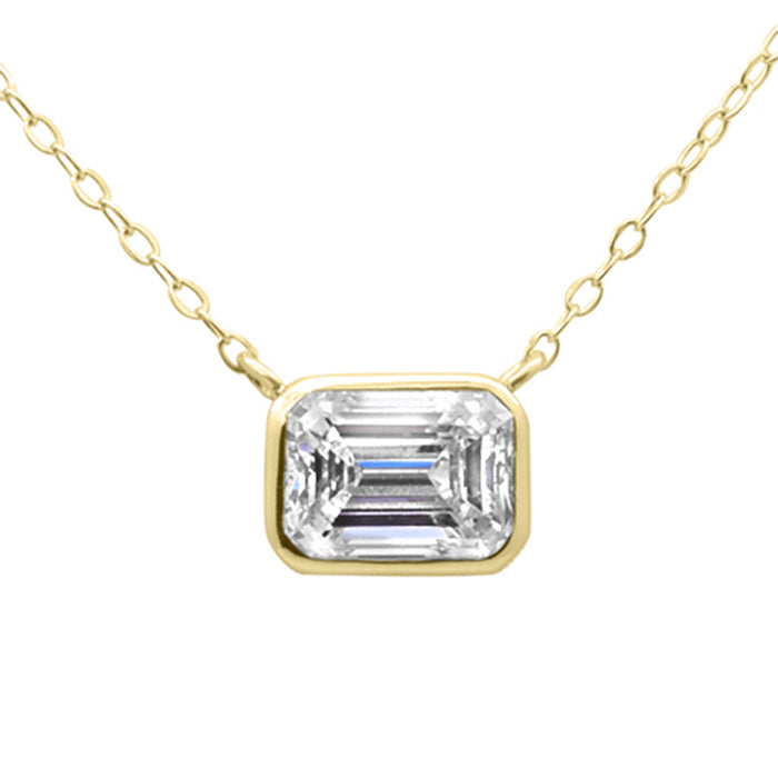 SPECIAL! .90ct G SI 14K Yellow Gold Diamond Bezel Emerald Cut Pendant 18" Long