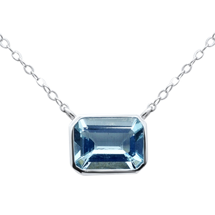 SPECIAL! 1.43ct G SI 14K White Gold Bezel Set Aquamarine Gemstone Pendant Necklace 18" Long