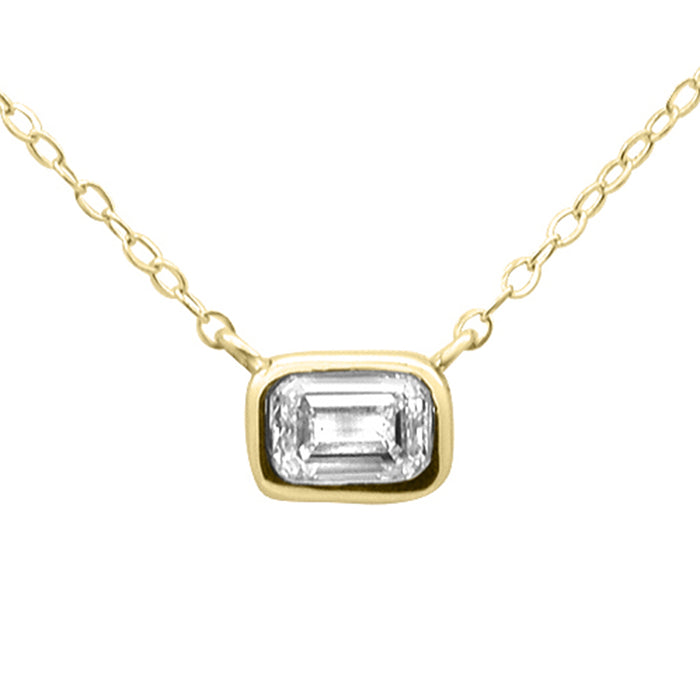 SPECIAL! .27ct G SI 14K Yellow Gold Bezel Set Emerald Cut Diamond Pendant 18" Long