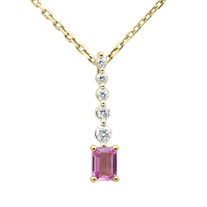 .27ct G SI 14K Yellow Gold Diamond & Pink Sapphire Gemstone Drop Dangle Pendant 18" Long