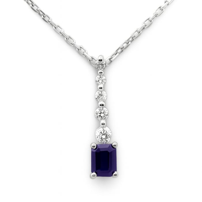 .29ct G SI 14K White Gold Diamond & Blue Sapphire Gemstone Drop Dangle Pendant 18" Long