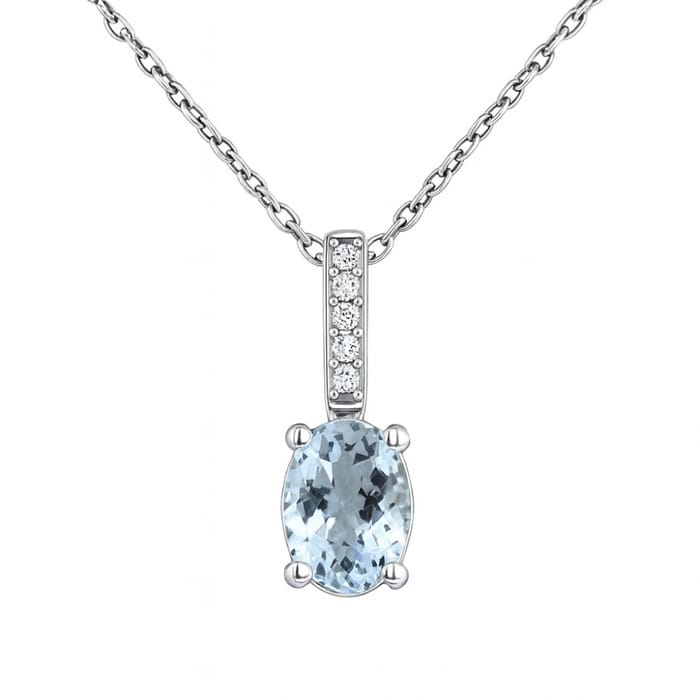 SPECIAL! 1.23ct G SI 14K White Gold Diamond & Aquamarine Gemstone Pendant 18" Long