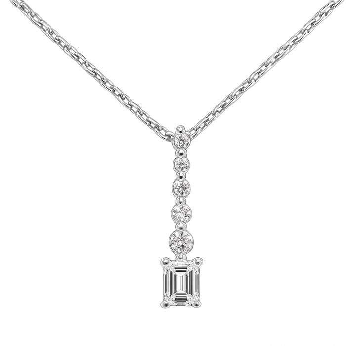 SPECIAL! .31ct G SI 14K White Gold Radiant Cut Diamond Drop Journey Solitiare Pendant 18" Long