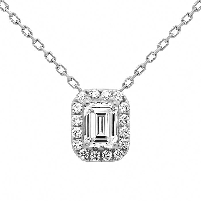 SPECIAL! .68ct G SI 14K White Gold Diamond Emerald Cut Pendant Necklace 18" Long Chain