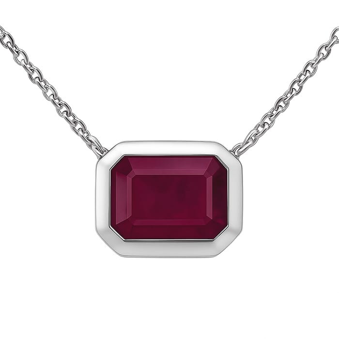 SPECIAL! 1.18ct G SI 14K White Gold Ruby Gemstone Bezel Set Pendant Necklace 18" Long Chain