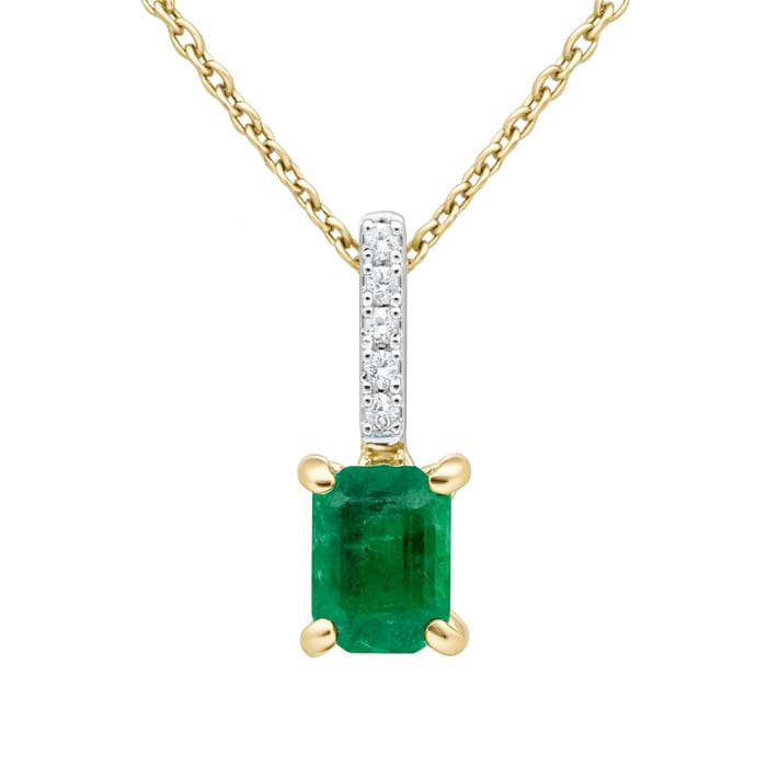 SPECIAL! 1.28ct G SI 14K Yellow Gold Diamond & Emerald Gemstone Pendant Necklace 18" Chain