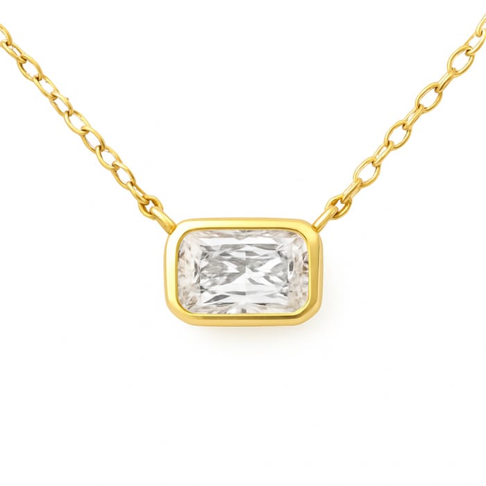 SPECIAL! .32ct G SI 14K Yellow Gold Bezel Set Radiant Cut Diamond Solitaire Pendant Necklace 18" Long