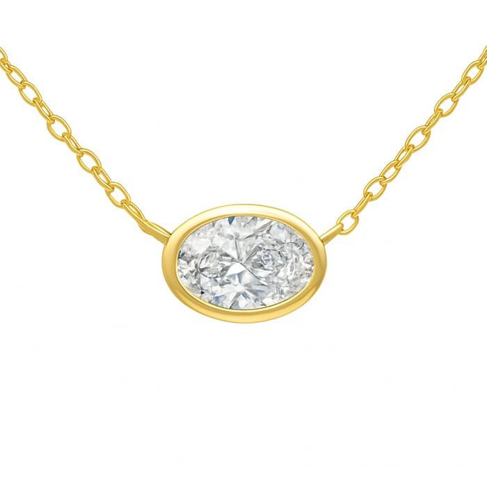 SPECIAL! .41ct G SI 14K Yellow Gold Bezel Oval Cut Diamond Solitaire Pendant Necklace 18" Long