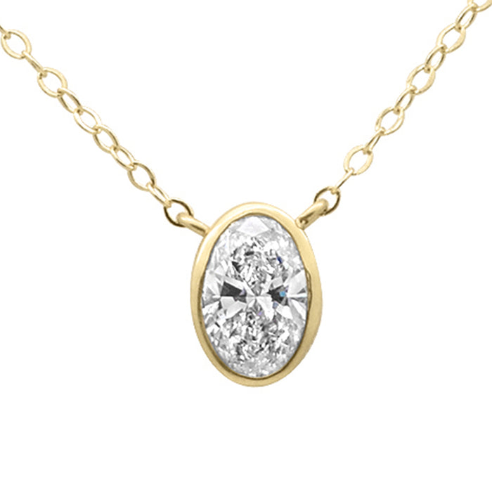 SPECIAL! .40ct G SI 14K Yellow Gold Bezel Set Oval Cut Diamond Solitaire Pendant Necklace 18" Long