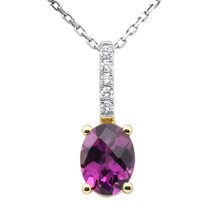 SPECIAL! 1.58ct G SI 14K Yellow Gold Oval Rhodolite Gemstone & Diamond Pendant Necklace 18" Long
