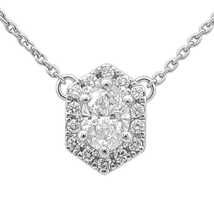 SPECIAL! .53ct G SI 14K White Gold Diamond Oval Shape Pendant Necklace 16+2" Ext. Long