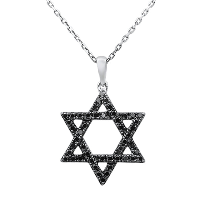 SPECIAL! .35ct G SI 14kt White Gold Black Diamond Star of David Pendant Necklace 18" long