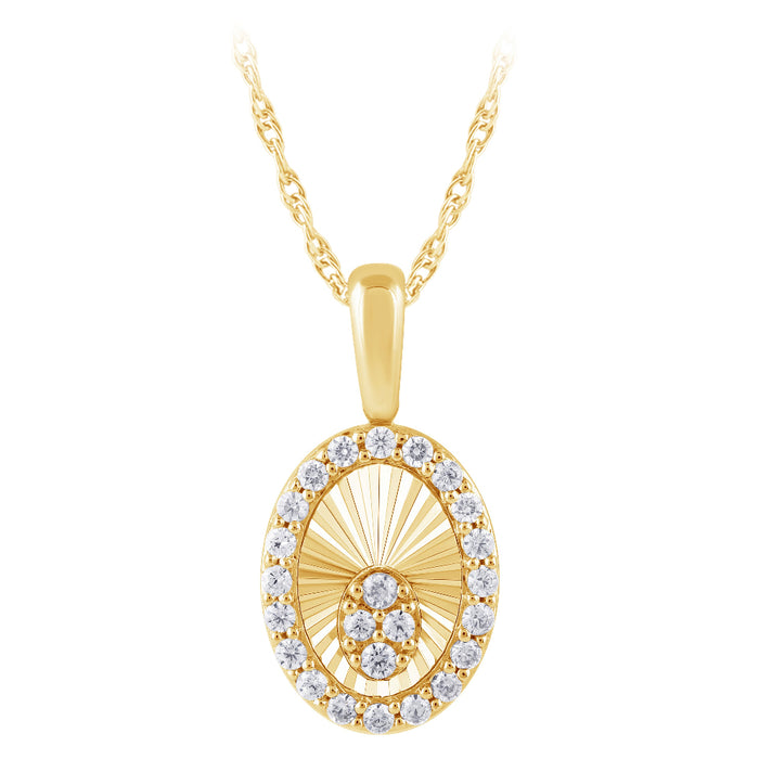 SPECIAL! .22ct G SI 14kt Yellow Gold Diamond Oval Shape Disc Medallion Pendant Necklace 18" long
