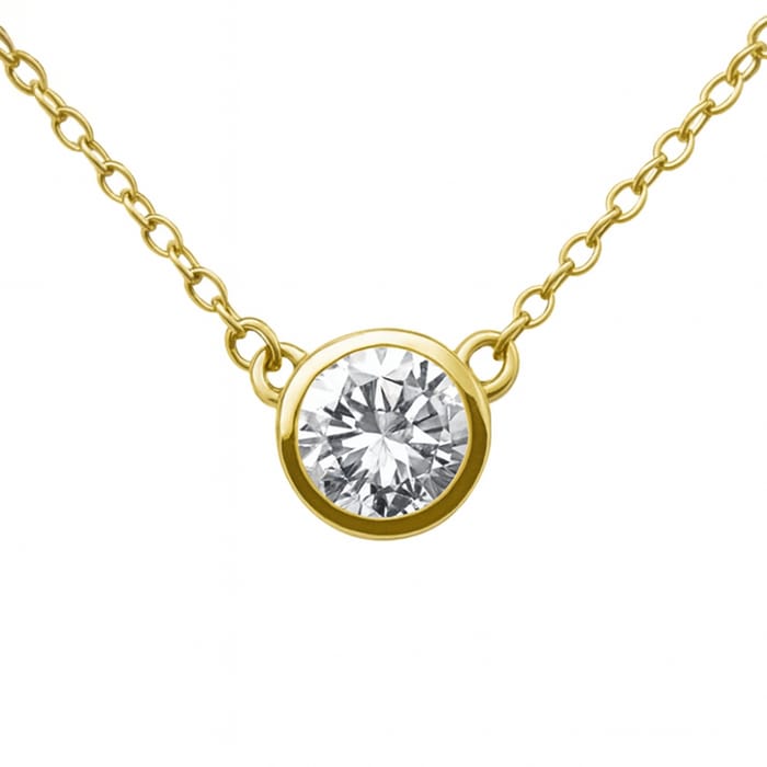 SPECIAL! .53ct G SI 14K Yellow Gold Round Diamond Bezel Pendant 18" Long