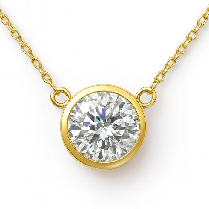 SPECIAL! 1.34ct G SI 14KT Yellow Gold Round Diamond Bezel Pendant Necklace 18" long