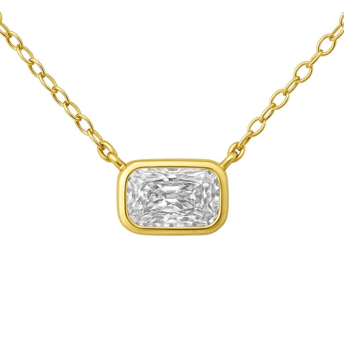 SPECIAL! .40ct G SI 14K Yellow Gold Bezel Set Radiant Cut Diamond Solitaire Pendant Necklace 18" Long