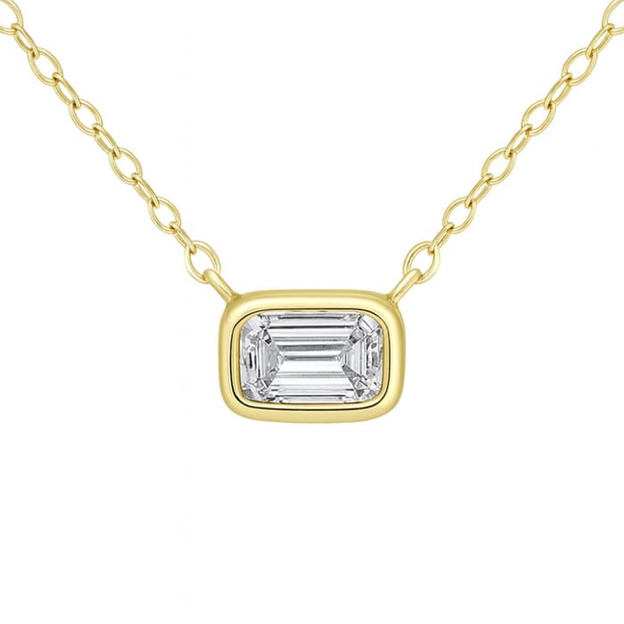 SPECIAL! .25ct G SI 14K Yellow Gold Bezel Set Emerald Cut Diamond Pendant 18" Long