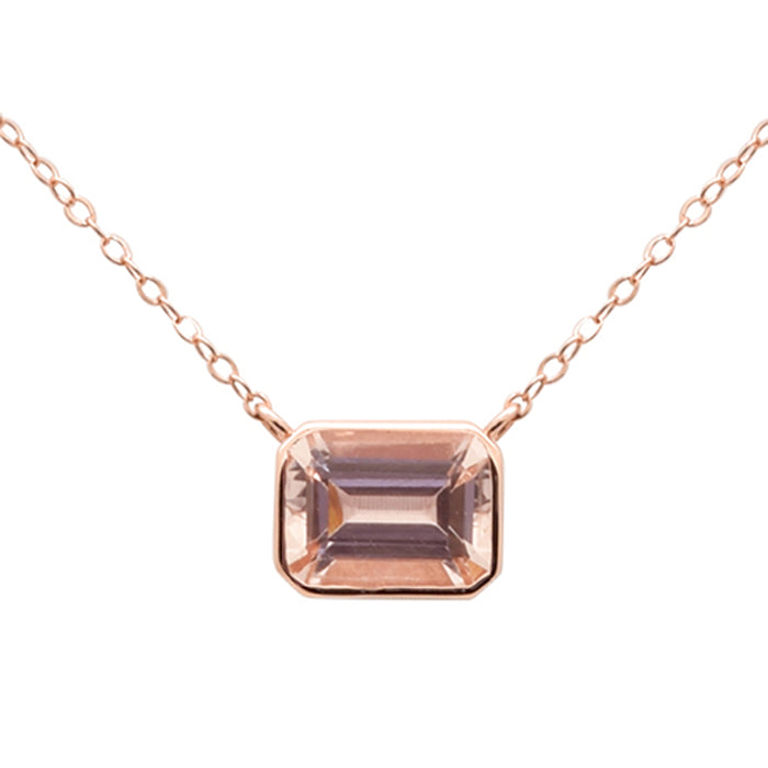 .53ct G SI 14K Rose Gold Bezel Set Morganite Gemstone Solitaire Pendant Necklace 18" Long