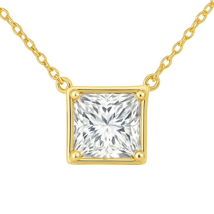 SPECIAL! 1.04ct G SI 14kt Yellow Gold Diamond Princess Cut Pendant Necklace 18" long