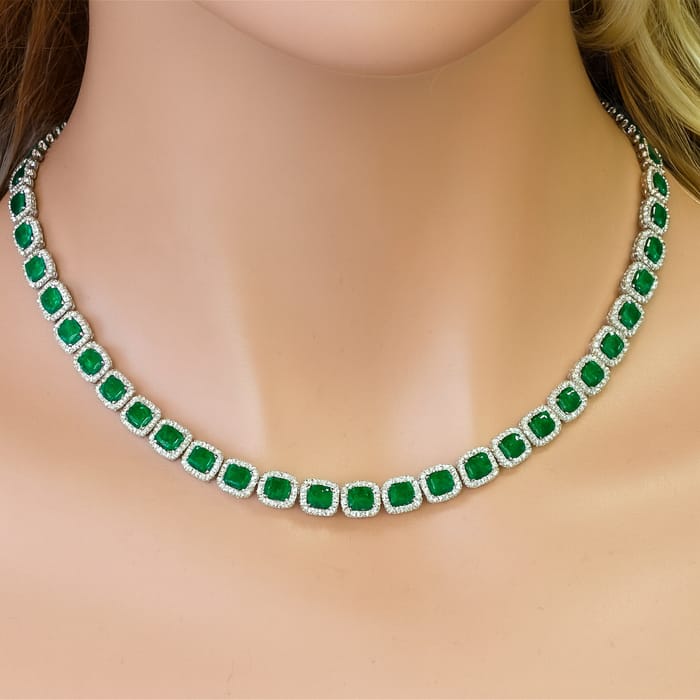 SPECIAL! 16.12ct G SI White Gold Diamond & Emerald Gemstone Necklace 16" long
