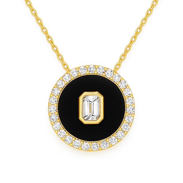 SPECIAL! .32ct G SI 14kt Yellow Gold Modern Diamond & Onyx Pendant Necklace 18" Long