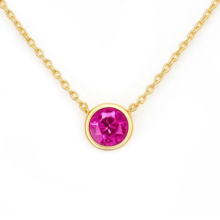 SPECIAL! .61ct G SI 14kt Yellow Gold Pink Sapphire Round Shape Pink Sapphire Gemstone Pendant Necklace 18" Long