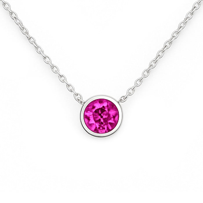 SPECIAL! .58ct G SI 14kt White Gold Round Pink Sapphire Gemstone Pendant Solitaire Necklace 18" Long