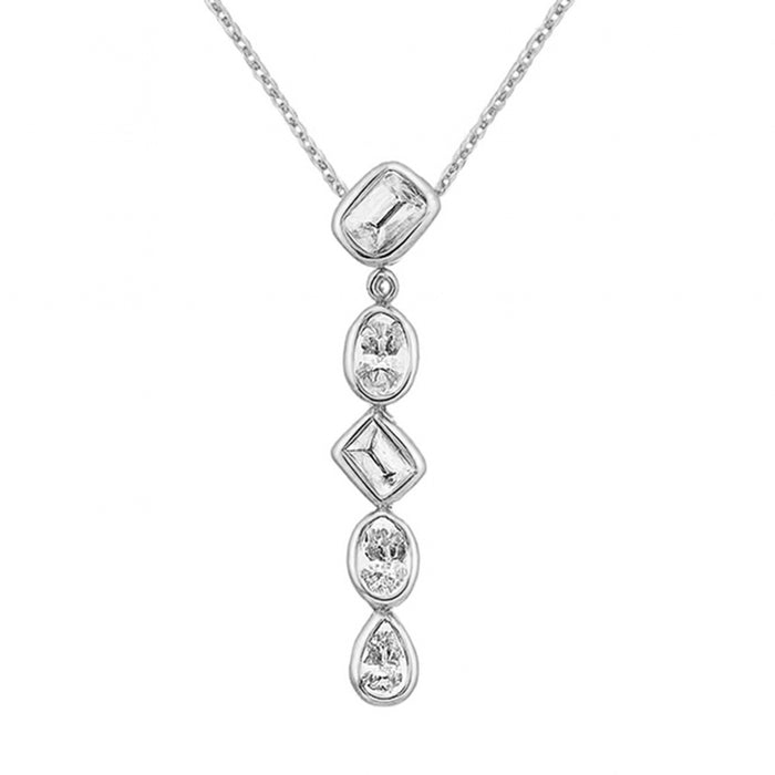 SPECIAL! .56ct G SI 14kt White Gold Diamond Multi Cut Bezel Set Drop Pendant Necklace 16+2" Ext. Long