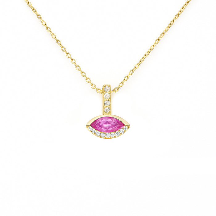 SPECIAL! .47ct G SI 14KT Yellow Gold Diamond & Marquise Shape Pink Sapphire Gemstone Pendant Necklace 18" Chain