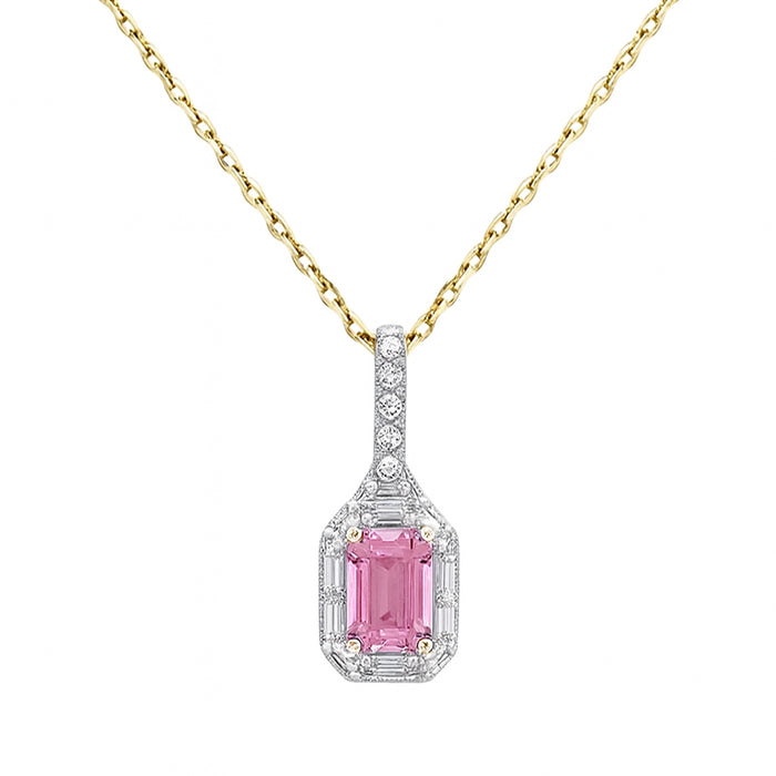 SPECIAL! .69ct G SI 14kt Yellow Gold Diamond & Pink Sapphire Drop Pendant Necklace 18" Long