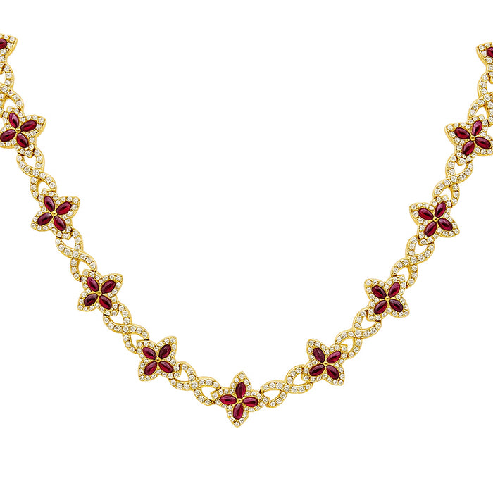 SPECIAL! 15.31ct G SI 14kt Yellow Gold Diamond & Ruby Gemstone Clover Infinity Necklace 20"