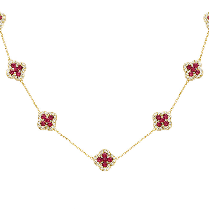 SPECIAL! 7.20ct G SI 14kt Yellow Gold Diamond & Ruby Gemstone Clover Chain Necklace 16+2" Ext.