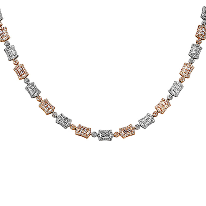 SPECIAL! 10.12ct G SI 14kt Two Tone Gold Round & Baguette Diamond Necklace 22" Long