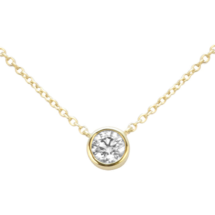 SPECIAL! .21ct G SI 14kt Yellow Gold Bezel Set Round Diamond Solitaire Pendant Necklace 16+2" Ext.