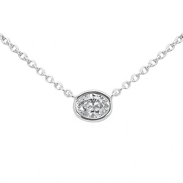 SPECIAL! .19ct G SI 14kt White Gold Bezel Set Oval Diamond Solitaire Pendant Necklace 16+2" Ext.