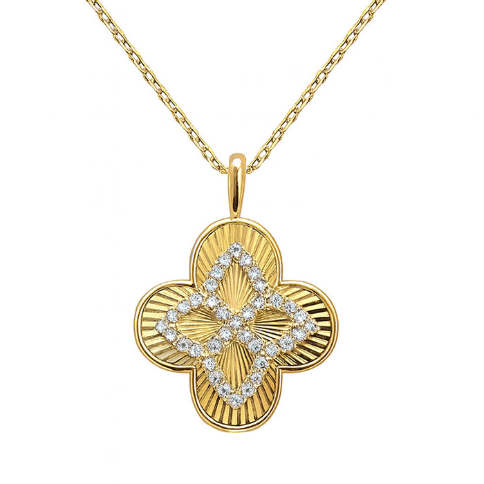 SPECIAL! .25ct G SI 14kt Yellow Gold Diamond Clover Shape Disc Medallion Pendant Necklace 18" Long