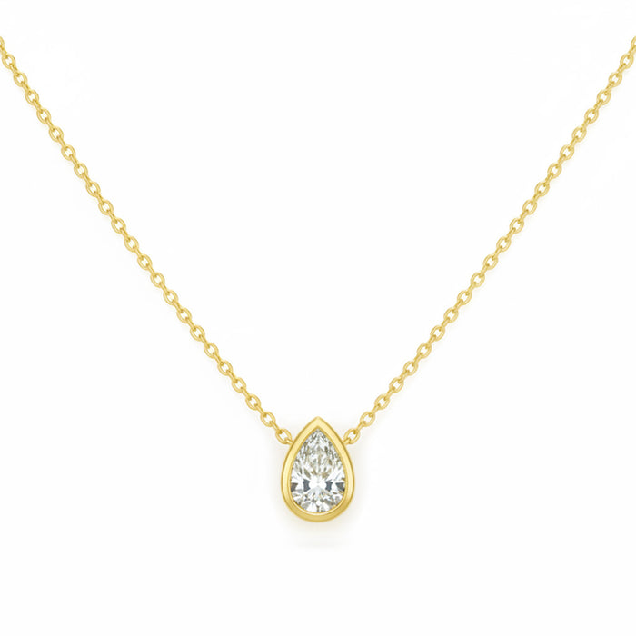 SPECIAL! .25ct G SI 14kt Yellow Gold Pear Cut Diamond Bezel Set Pendant Necklace 16+2" Long