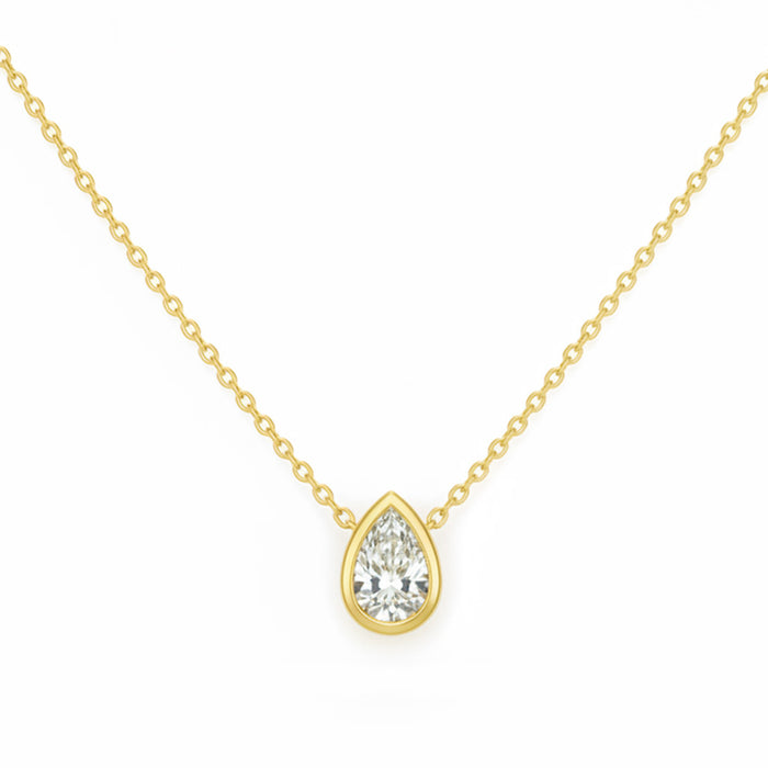 SPECIAL! .21ct G SI 14kt Yellow Gold Pear Shape Diamond Bezel Set Pendant Necklace 16+2" Long